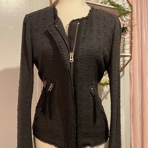 Rebecca Taylor Charcoal Gray Tweed Silver Tone Zipper Jacket